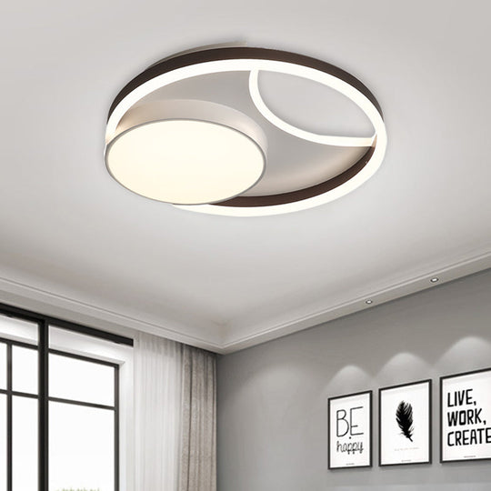 Minimalist Metallic Led Ceiling Mounted Flushmount Lighting In Coffee For Bedroom - 16.5/20.5 Wide /