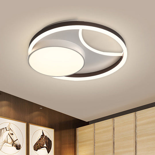 Minimalist Metallic Led Ceiling Mounted Flushmount Lighting In Coffee For Bedroom - 16.5’/20.5’ Wide