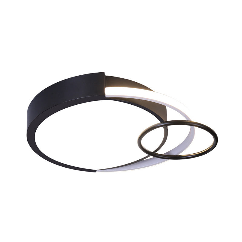 Modern Drum And Ring Metal Flush Mount Ceiling Light Fixture - 19/23 W Led Black Warm/White