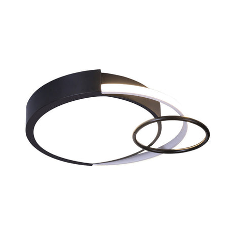 Modern Drum And Ring Metal Flush Mount Ceiling Light Fixture - 19/23 W Led Black Warm/White