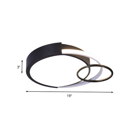 Modern Drum And Ring Metal Flush Mount Ceiling Light Fixture - 19/23 W Led Black Warm/White