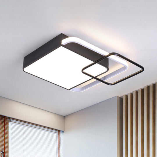 Contemporary Led Flushmount Lighting In Black Square Design – White/Warm Light 18’/21.5’ Wide