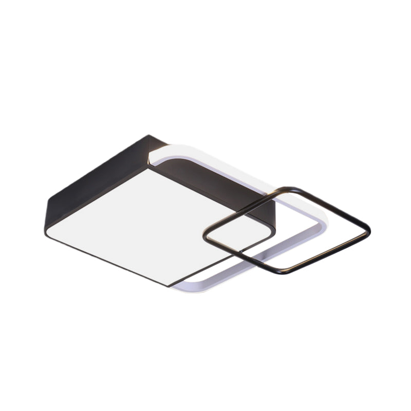 Contemporary Led Flushmount Lighting In Black Square Design – White/Warm Light 18’/21.5’ Wide