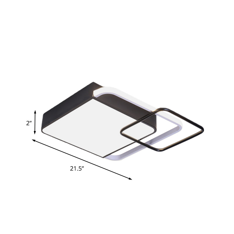 Contemporary Led Flushmount Lighting In Black Square Design White/Warm Light 18/21.5 Wide