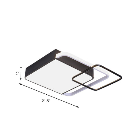 Contemporary Led Flushmount Lighting In Black Square Design White/Warm Light 18/21.5 Wide