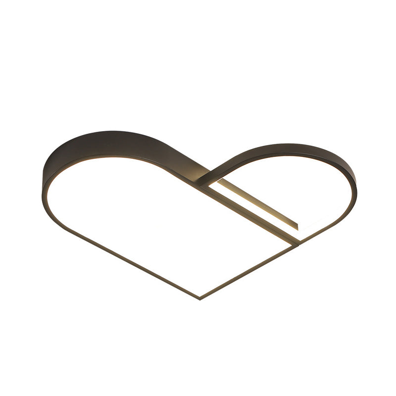 Led Bedroom Flush Mount Modern White/Black Lighting With Love Heart Metal Shade 19.5/23.5 Width