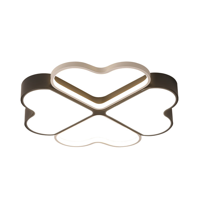 Contemporary Metal Led Black Flush Light Fixture For Bedroom - Clover Ceiling Mount