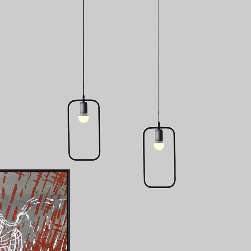 Black Metal Industrial Pendant Light With Frame Shade For Dining Room - 1 Head Ceiling Lighting