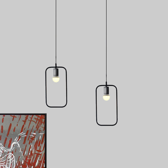 Black Metal Industrial Pendant Light With Frame Shade For Dining Room - 1 Head Ceiling Lighting