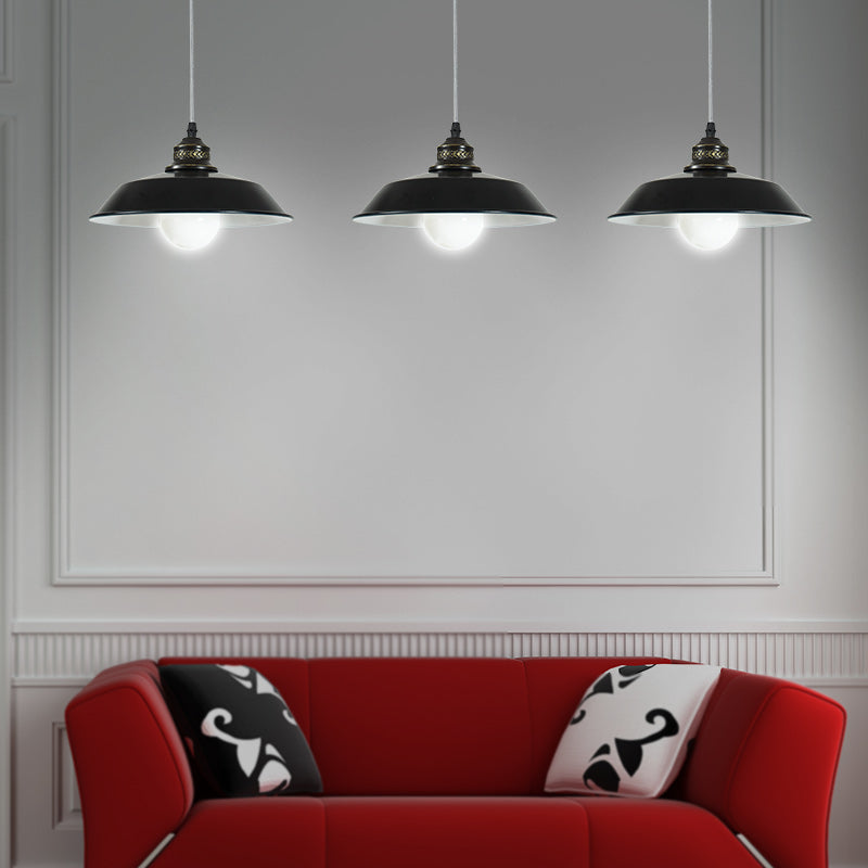 Stylish Loft Barn Lampshade Suspension Light In Black Metallic Ceiling Pendant - 1 10’/14’ Diameter