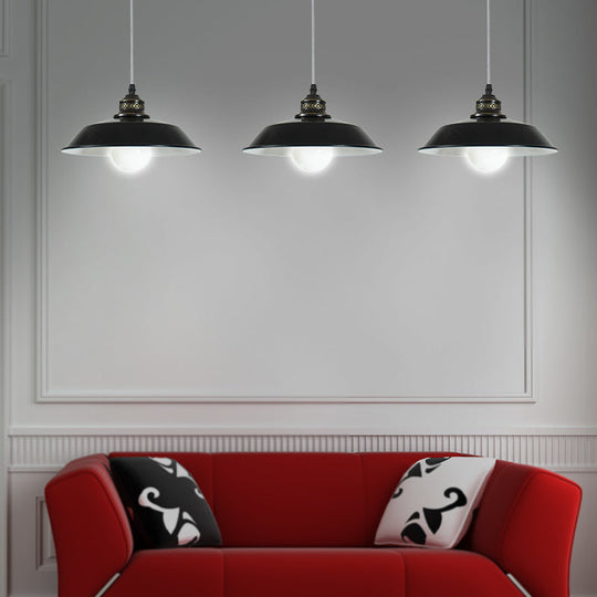 Stylish Loft Barn Lampshade Suspension Light In Black Metallic Ceiling Pendant - 1 10’/14’ Diameter