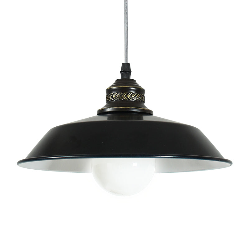 Stylish Loft Barn Lampshade Suspension Light In Black Metallic Ceiling Pendant - 1 10’/14’ Diameter