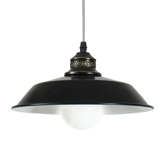Stylish Loft Barn Lampshade Suspension Light In Black Metallic Ceiling Pendant - 1 10’/14’ Diameter