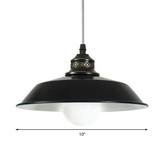 Stylish Loft Barn Lampshade Suspension Light In Black Metallic Ceiling Pendant - 1 10’/14’ Diameter