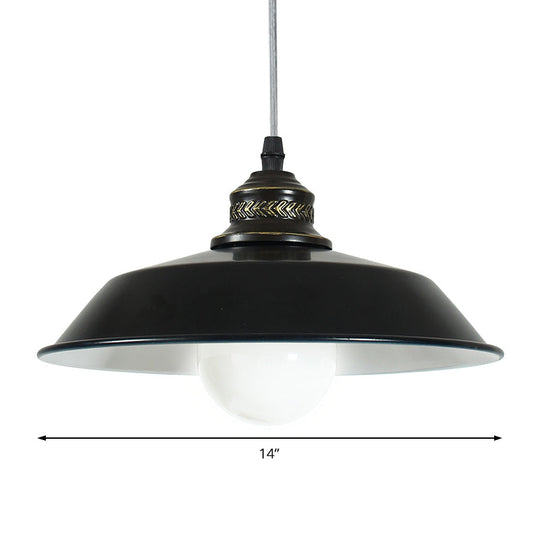 Stylish Loft Barn Lampshade Suspension Light In Black Metallic Ceiling Pendant - 1 10’/14’ Diameter