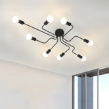 Loft Industrial Exposed Semi Flush Light Fixture - 4/6-Head Metallic Ceiling In Black/White For