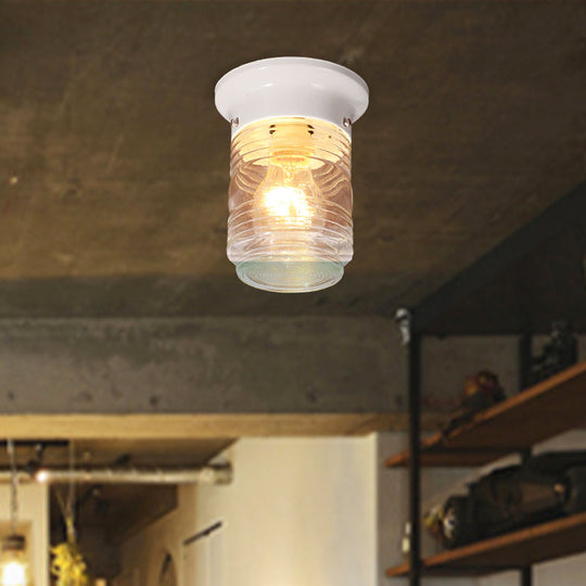 Hand Blown Glass Industrial Ceiling Light With Cylinder Shape And Flush Mount - Black/White