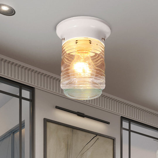 Hand Blown Glass Industrial Ceiling Light With Cylinder Shape And Flush Mount - Black/White