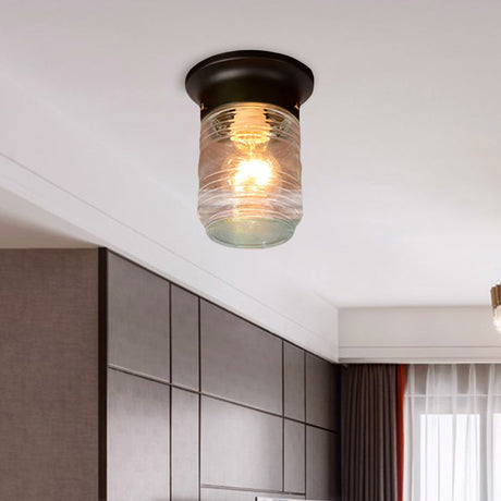 Hand Blown Glass Industrial Ceiling Light With Cylinder Shape And Flush Mount - Black/White
