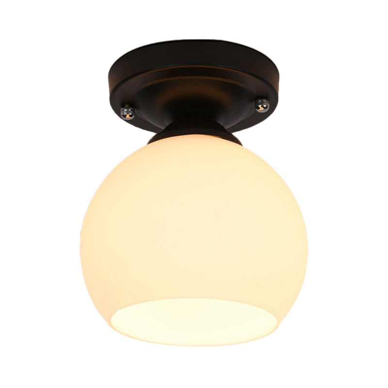 Vintage Style Semi Flush Ceiling Light Fixture 1-Light With Opal Glass Shade For Hallway – Black