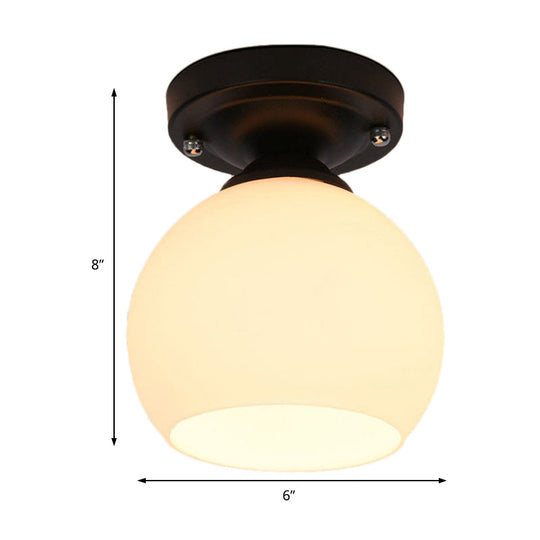 Vintage Style Semi Flush Ceiling Light Fixture 1-Light With Opal Glass Shade For Hallway – Black