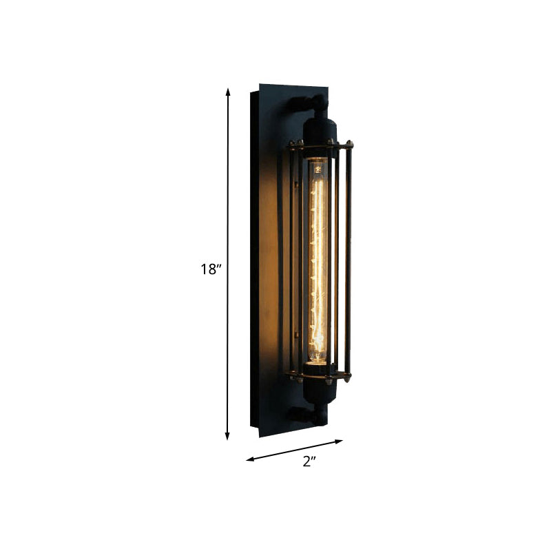 Retro Style 1 - Light Linear Ceiling Mount Fixture With Cage Shade - Black Metallic Flush