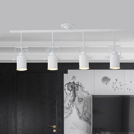 Industrial Style Metallic Cylinder Dining Room Semi-Flush Light Track Fixture - Rotatable