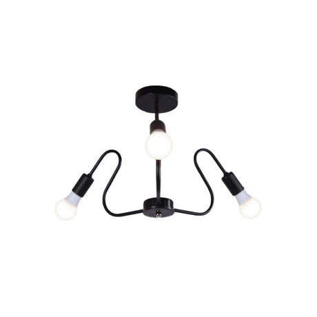 Retro Industrial Metal Semi Flush Mount Ceiling Light With Exposed Bulb - 3/5/6 Heads Dining Room