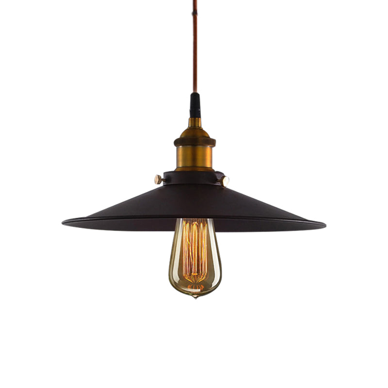 Antiqued Metal Pendant Light With Pulley And Flare Design For Living Room Ceiling - Black