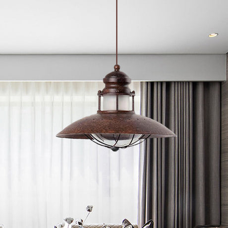 Vintage Farmhouse Flared Pendant Lamp With Led Bulb Rustic Iron Ceiling Light Fixture Rust