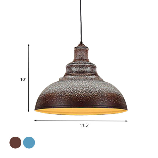 Blue/Rust Metal Barn Pulley Pendant Lamp - 1 Head Ceiling Lighting For Dining Room