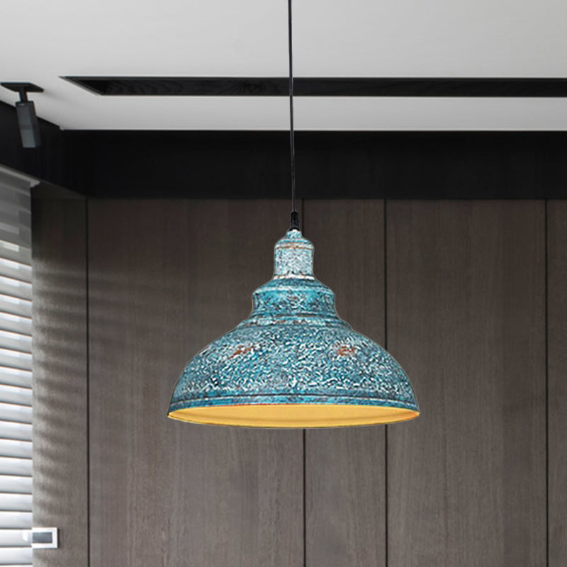 Antiqued Metal Barn Pulley Pendant Lamp - Blue/Rust Ceiling Lighting For Dining Room