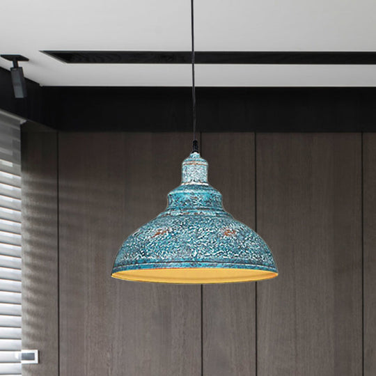 Antiqued Metal Barn Pulley Pendant Lamp - Blue/Rust Ceiling Lighting For Dining Room