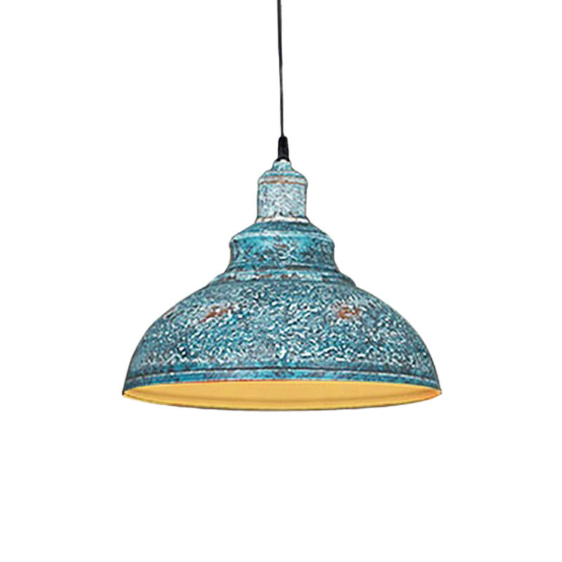Antiqued Metal Barn Pulley Pendant Lamp - Blue/Rust Ceiling Lighting For Dining Room
