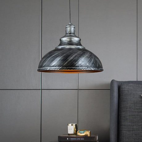Rustic Metal Bowl Pendant Lamp With Pulley - Silver/Bronze Finish Silver