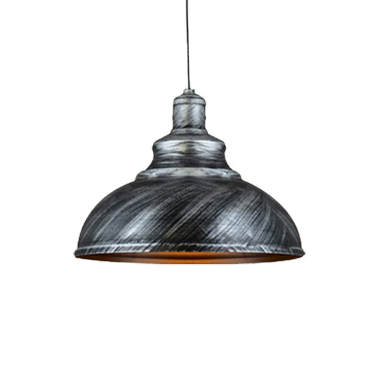Rustic Metal Bowl Pendant Lamp With Pulley - Silver/Bronze Finish