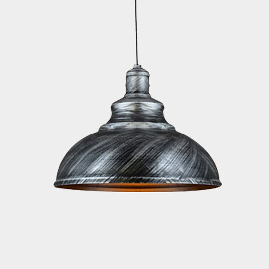 Rustic Metal Bowl Pendant Lamp - Silver/Bronze With Pulley Perfect For Restaurant Ceiling