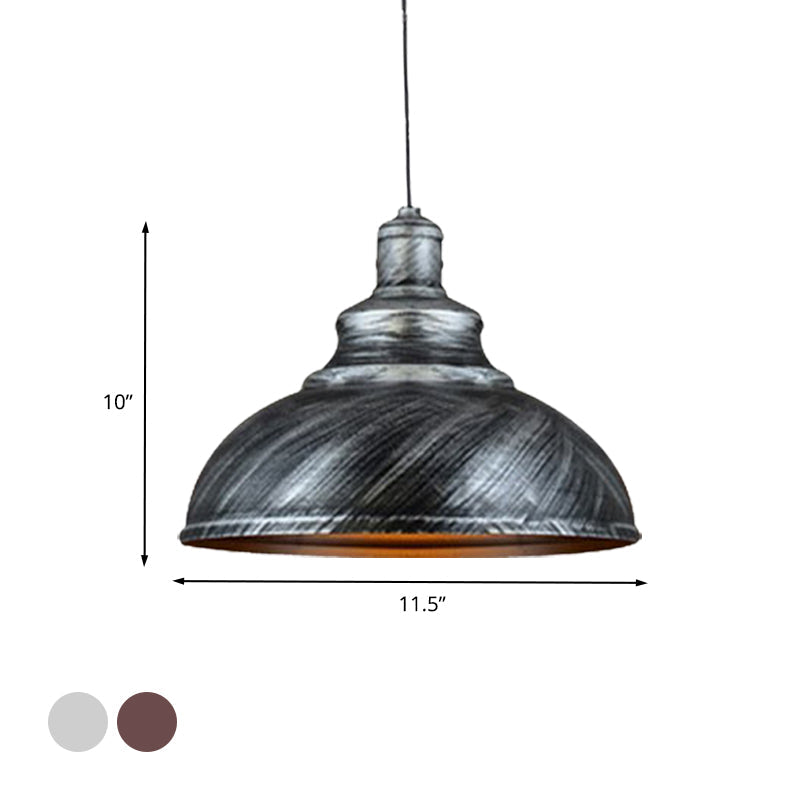 Rustic Metal Bowl Pendant Lamp - Silver/Bronze With Pulley Perfect For Restaurant Ceiling