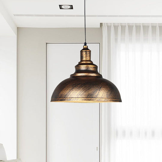 Rustic Metal Bowl Pendant Lamp - Silver/Bronze With Pulley Perfect For Restaurant Ceiling