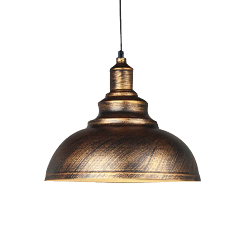 Rustic Metal Bowl Pendant Lamp - Silver/Bronze With Pulley Perfect For Restaurant Ceiling
