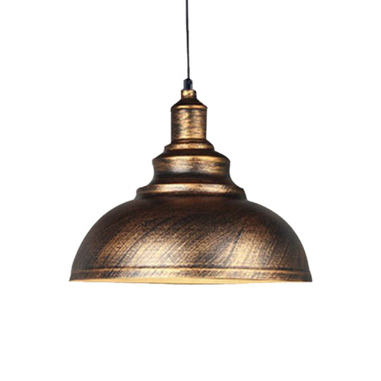 Rustic Metal Bowl Pendant Lamp - Silver/Bronze With Pulley Perfect For Restaurant Ceiling