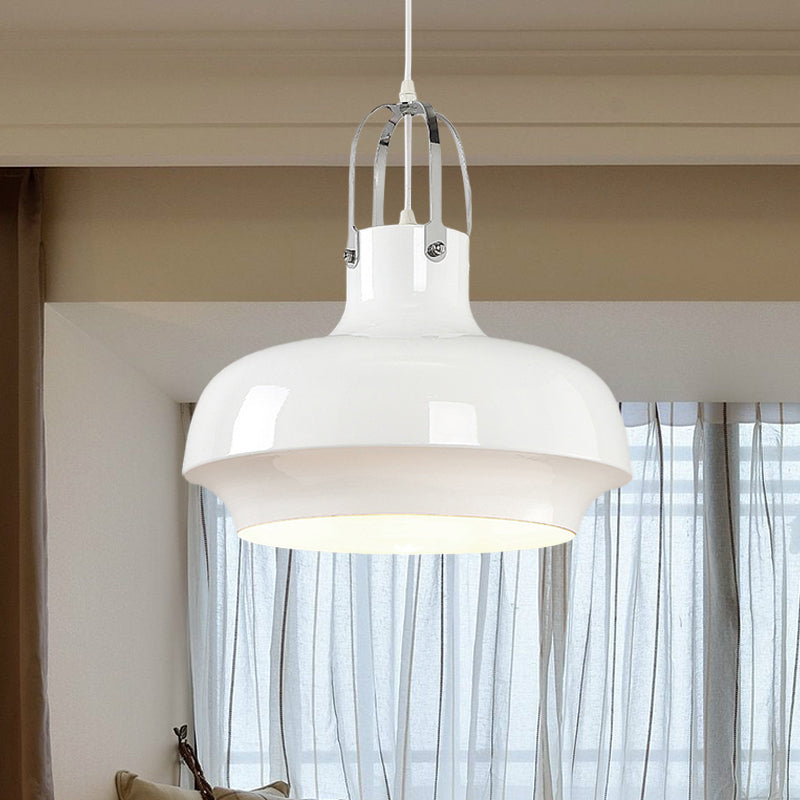 Metallic Urn Pendant Light - Industrial 1-Head Suspension Lamp For Dining Room In White/Black