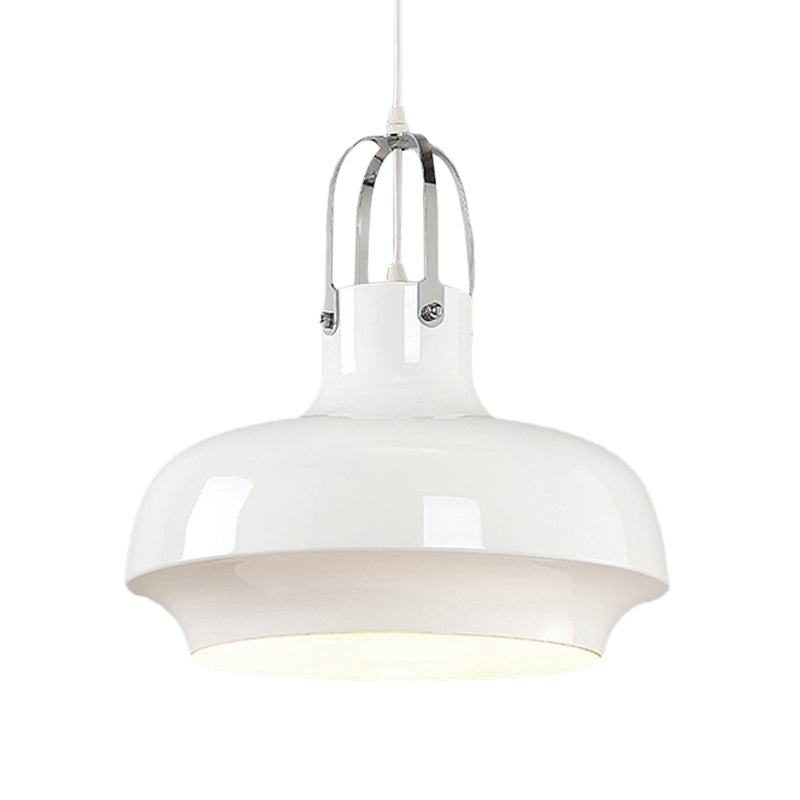 Metallic Urn Pendant Light - Industrial 1-Head Suspension Lamp For Dining Room In White/Black