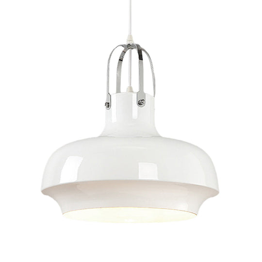 Metallic Urn Pendant Light - Industrial 1-Head Suspension Lamp For Dining Room In White/Black