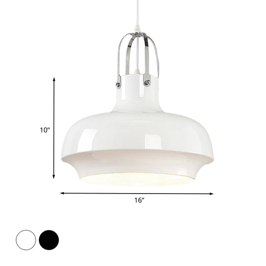 Metallic Urn Pendant Light - Industrial 1-Head Suspension Lamp For Dining Room In White/Black