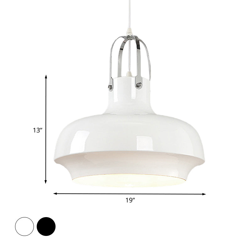 Metallic Urn Pendant Light - Industrial 1-Head Suspension Lamp For Dining Room In White/Black