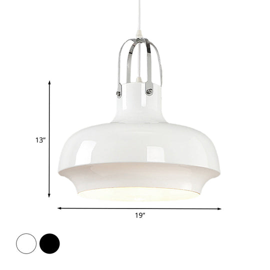 Metallic Urn Pendant Light - Industrial 1-Head Suspension Lamp For Dining Room In White/Black