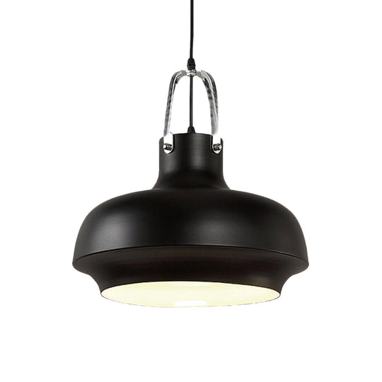 Metallic Urn Pendant Light - Industrial 1-Head Suspension Lamp For Dining Room In White/Black