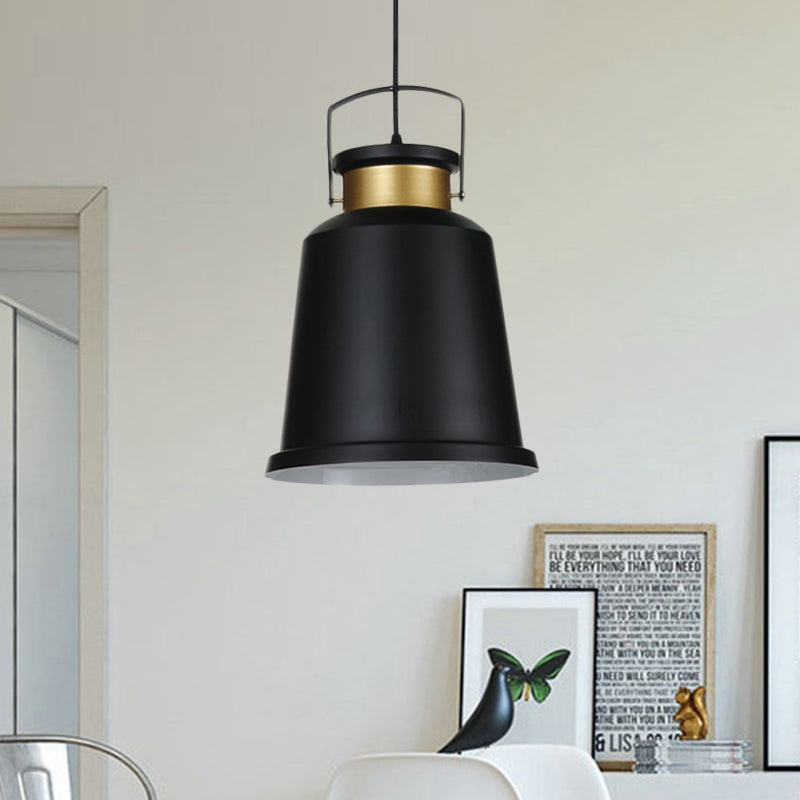 Antiqued Black Bell Pendant Lamp With Aluminum Handle And Down Lighting Bulb