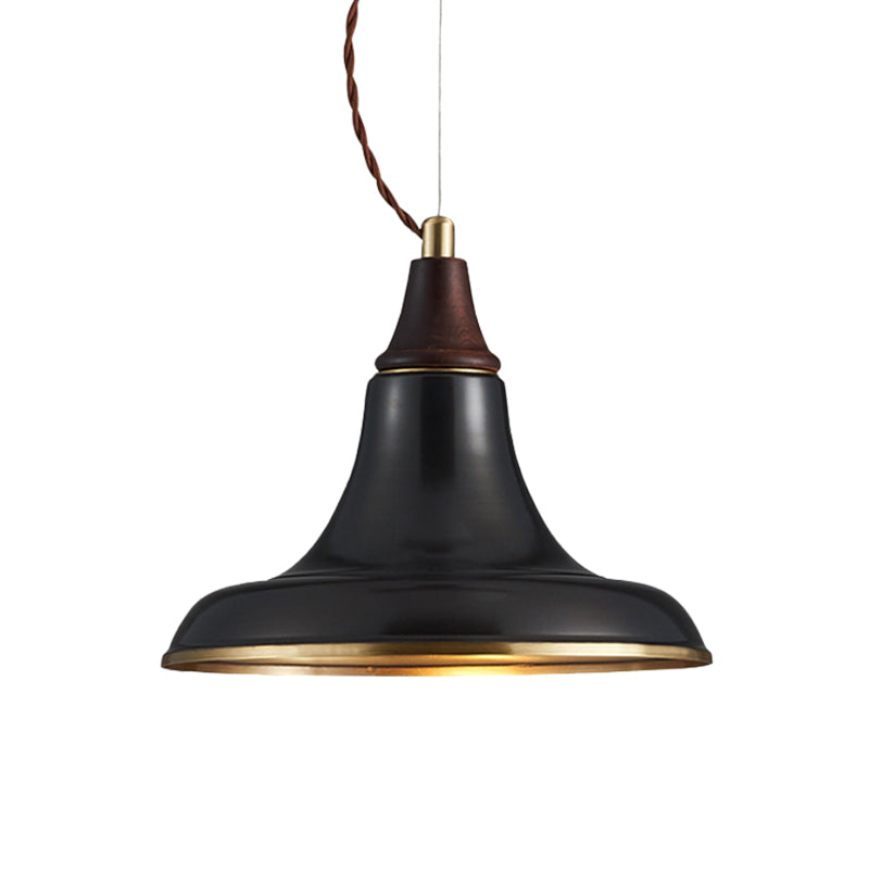 Metallic Farmhouse Suspension Pendant Lamp - Black Finish With Flare For Restaurant Lighting